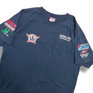 VTG Local 701 Mechanics Eagle‎ Pocket T-Shirt Bayside Men's XL Blue Harley USA
